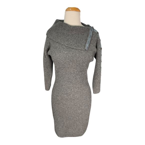 Neiman Marcus 100% Cashmere Button Shoulder Sweater Dress Gray Small Luxurious - Picture 1 of 14